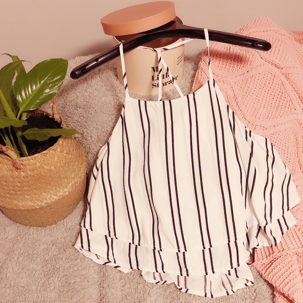 Striped Racerback Crop Top Black & White